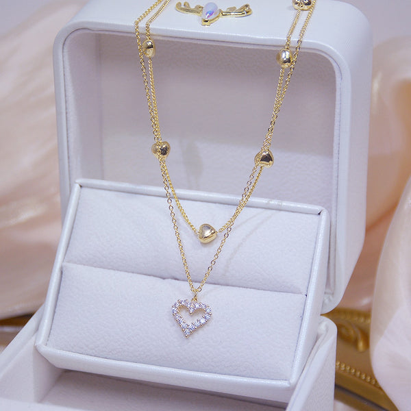 Double layer Heart Necklace Shining Bling