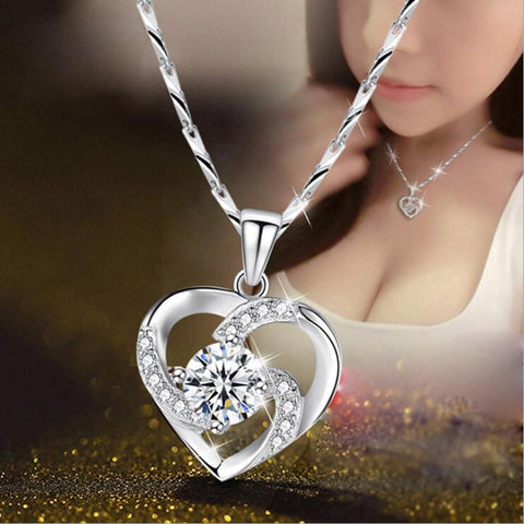 925 Silver Chain Choker Necklace  Love Heart Women