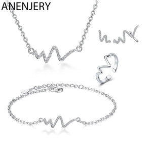 925 Sterling Silver Jewelry Sets Necklace+Earrings+Ring+Bracelet For Women