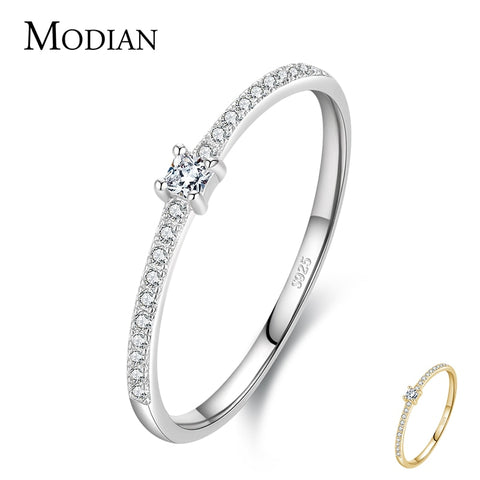 Modian 2021 Real 925 Sterling Silver Simple Square Clear CZ Charm Gold Color Finger Rings For Women Wedding Engagement Jewelry