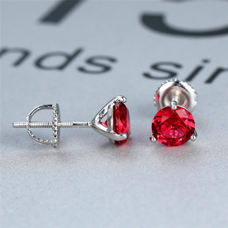 Charm Female 6/7/8mm Red Gemstone Earrings Real 925 Sterling Silver Earrings For Women